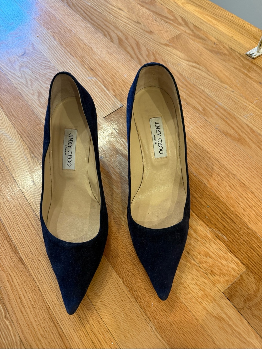 Jimmy Choo Navy Suede Pointed Toe Pumps as is. See description.